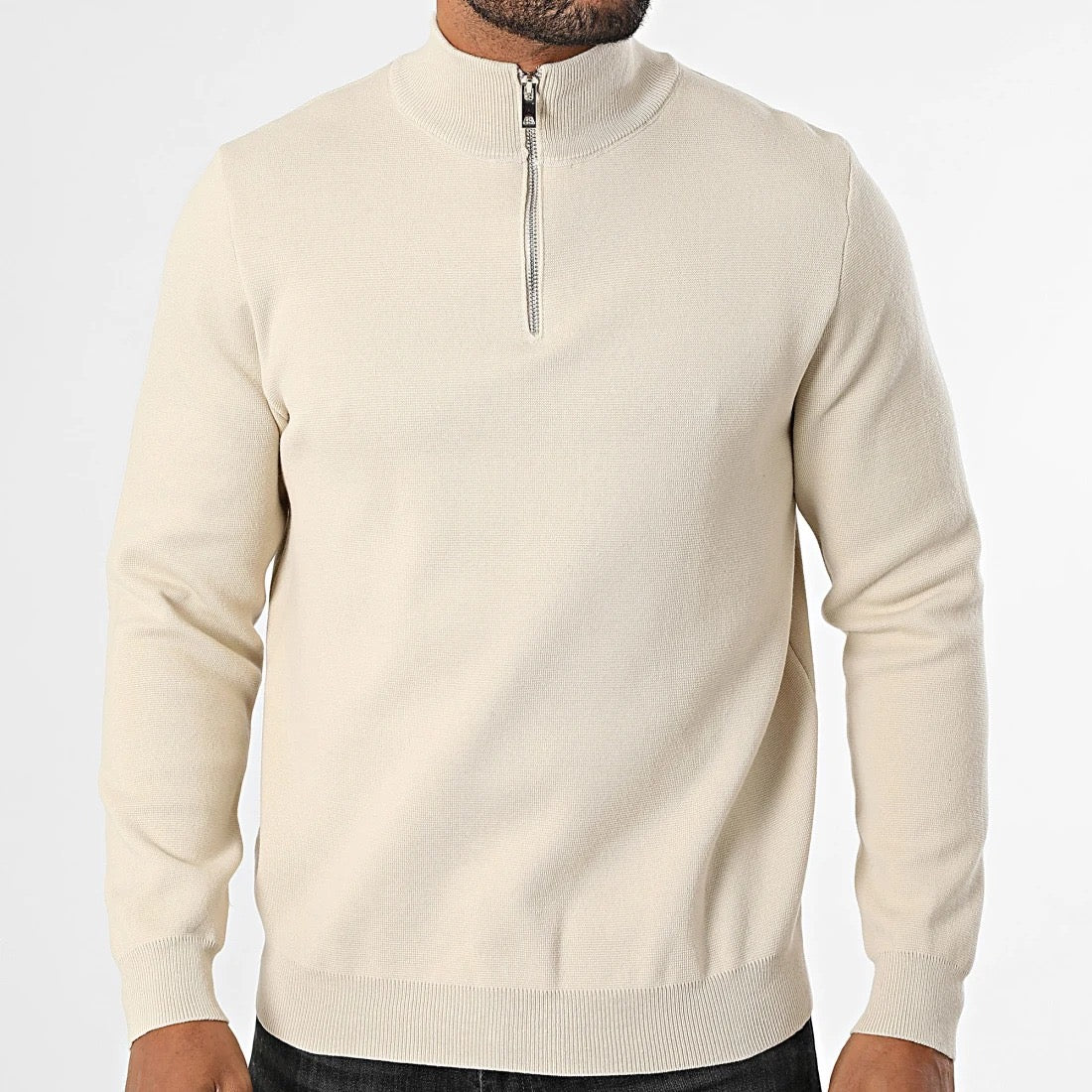 Pull Demi-Zip Texturé Beige