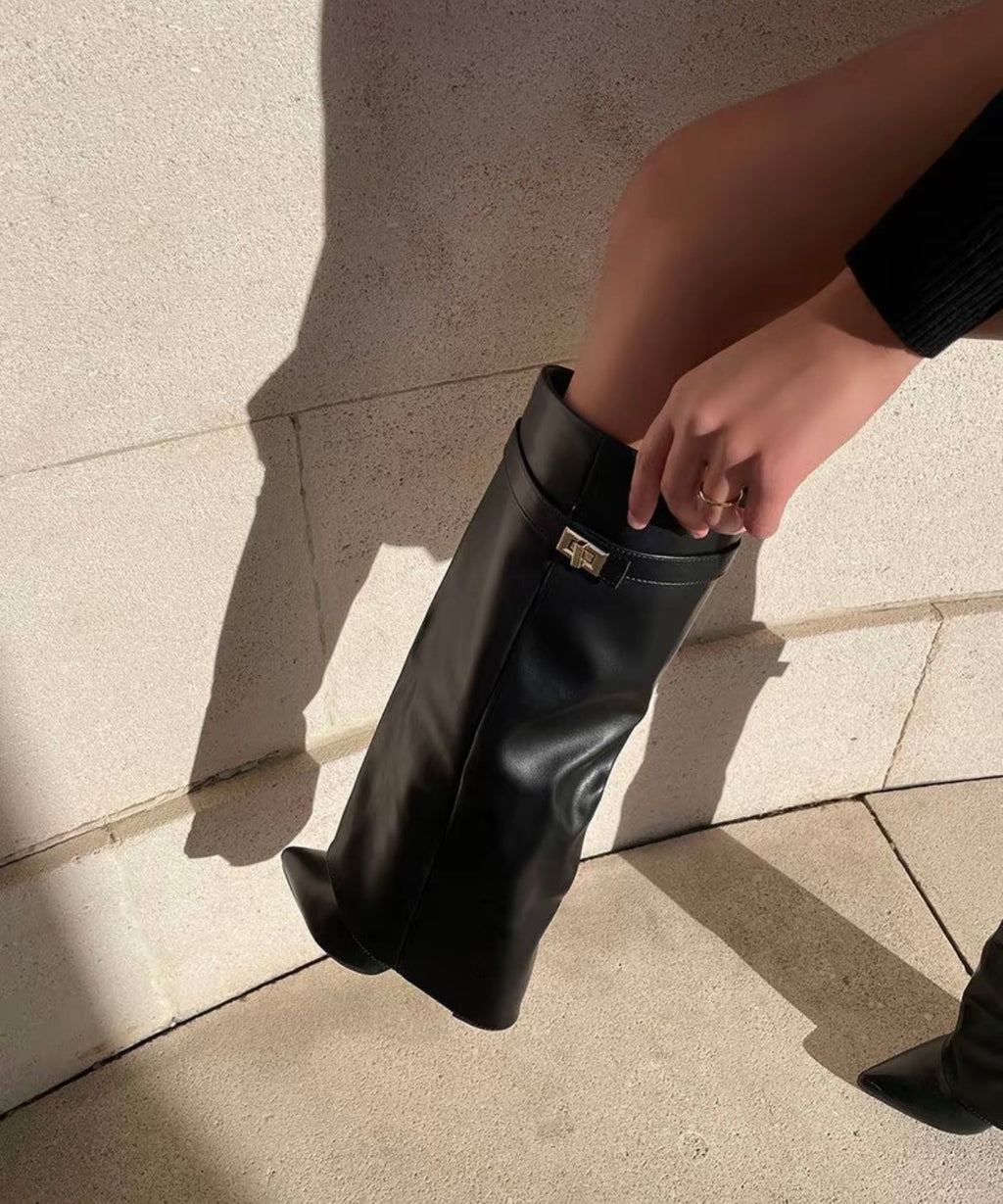 Bottes Hautes à Effet Guêtre avec Boucle Dorée – Noir