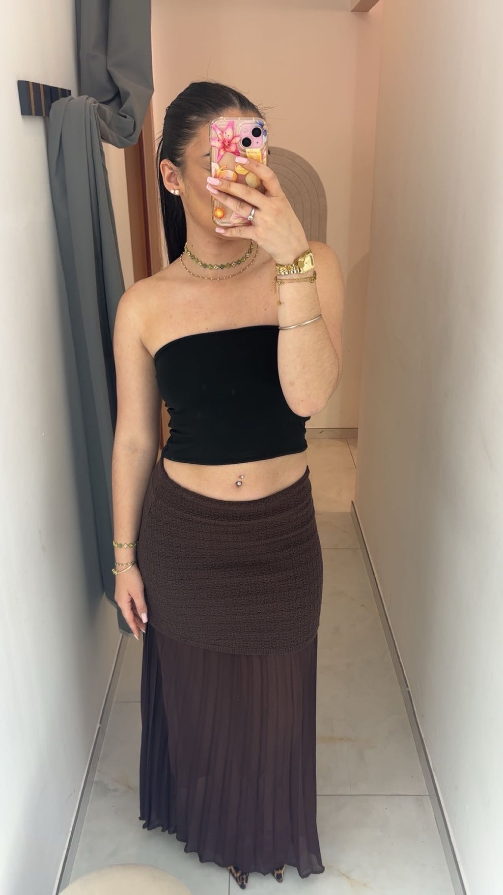 Long Brown Sheer Skirt