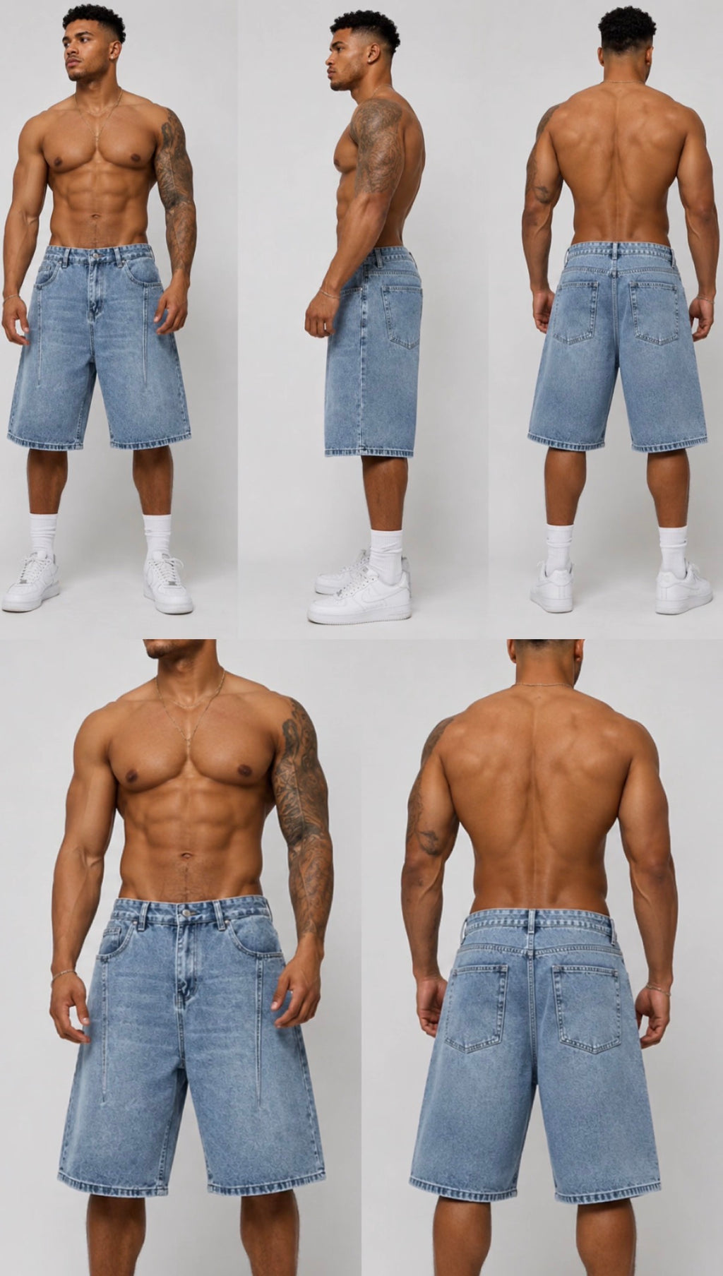 Short Denim Oversized Bleu Clair - Collage face et dos