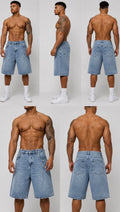 Short Denim Oversized Bleu Clair - Collage face et dos