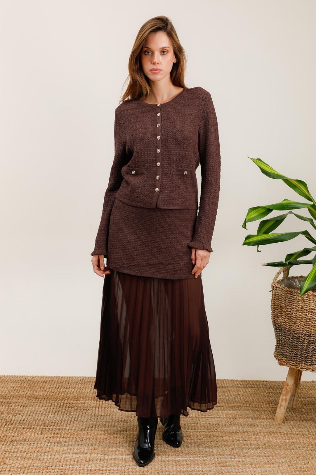 Long Brown Sheer Skirt
