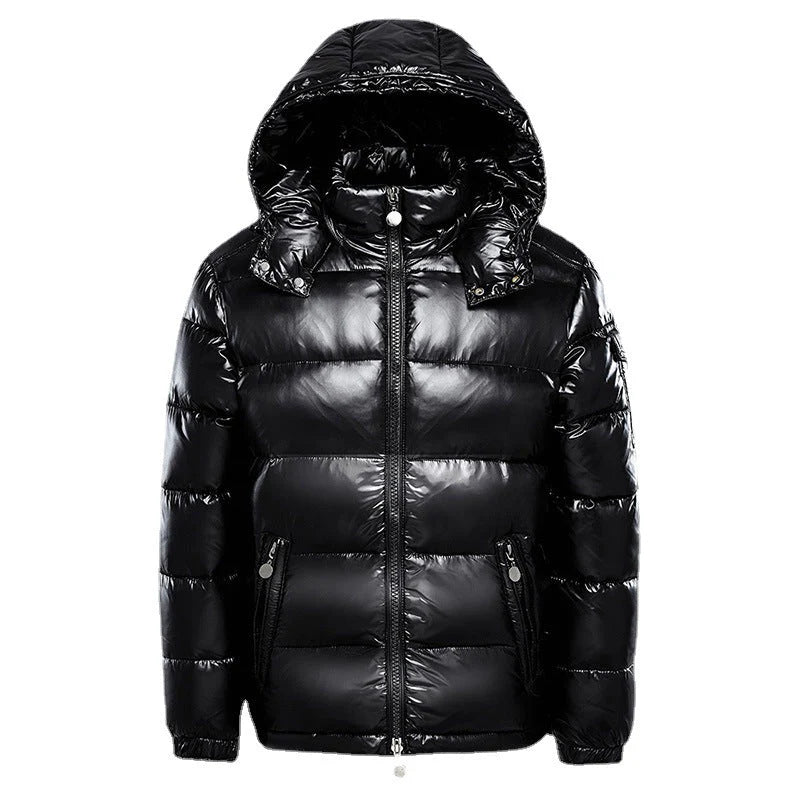 Doudoune Noire Brillante à Capuche