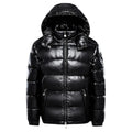 Doudoune Noire Brillante à Capuche