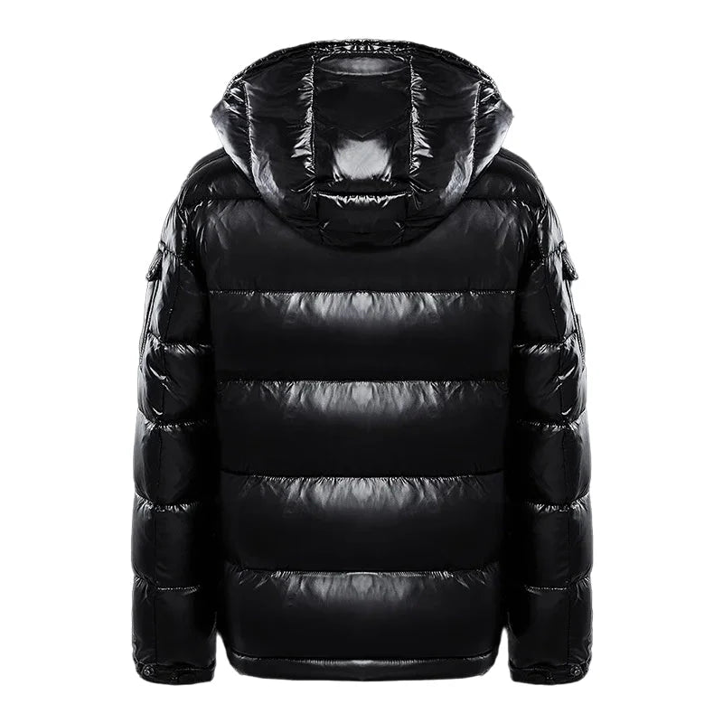 Doudoune Noire Brillante à Capuche
