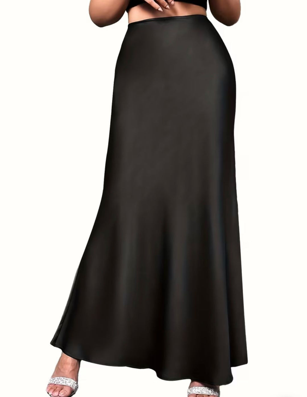 Jupe Longue Satin Noir Élégante